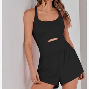 Anrabess Black Cutout Workout Romper Sz L